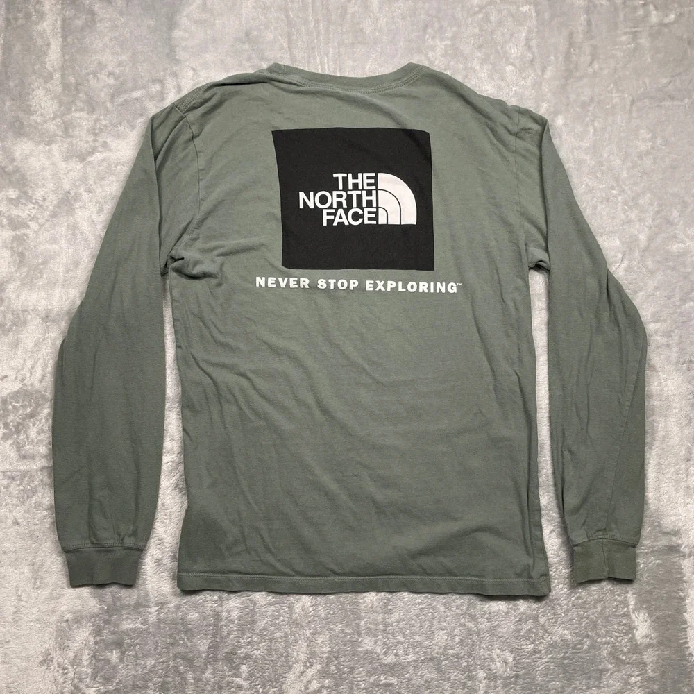 The North Face Long Sleeve T-Shirt Mens Small Green Graphic Logo Cotton Tee